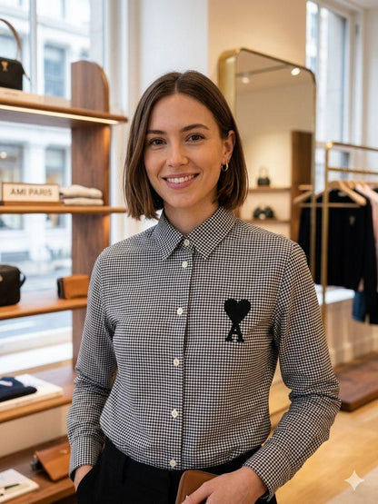 AMI Grey Shirt – Worn by Model Distance Shot
