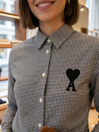 AMI Grey Shirt – Worn by Model Closeup	