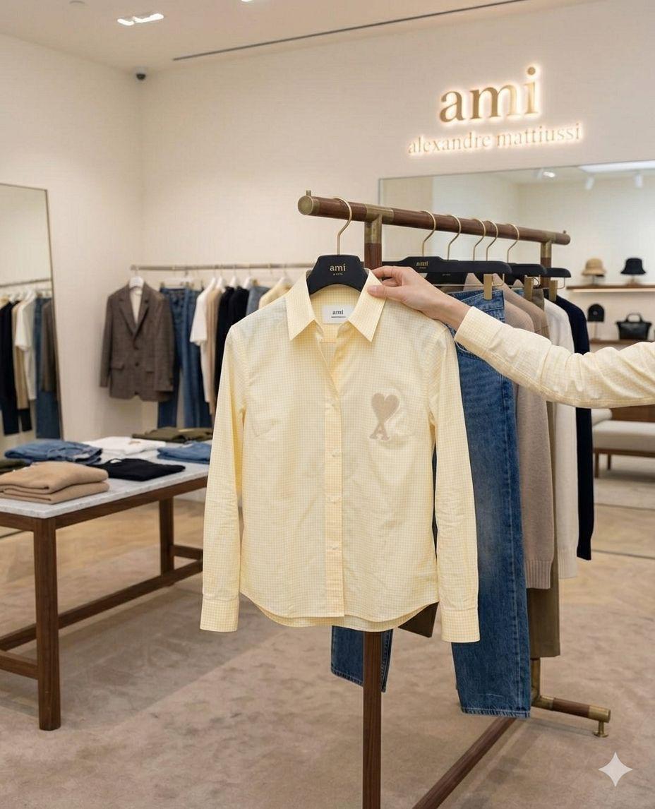 AMI Women's Cotton Shirt in Yellow – Product Shot	