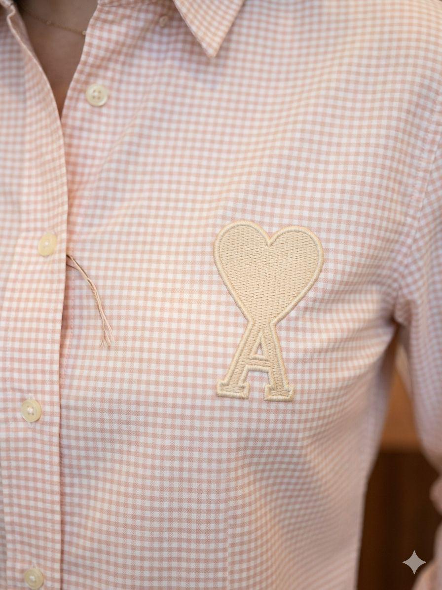 AMI Pink Shirt – Worn by Model Closeup	