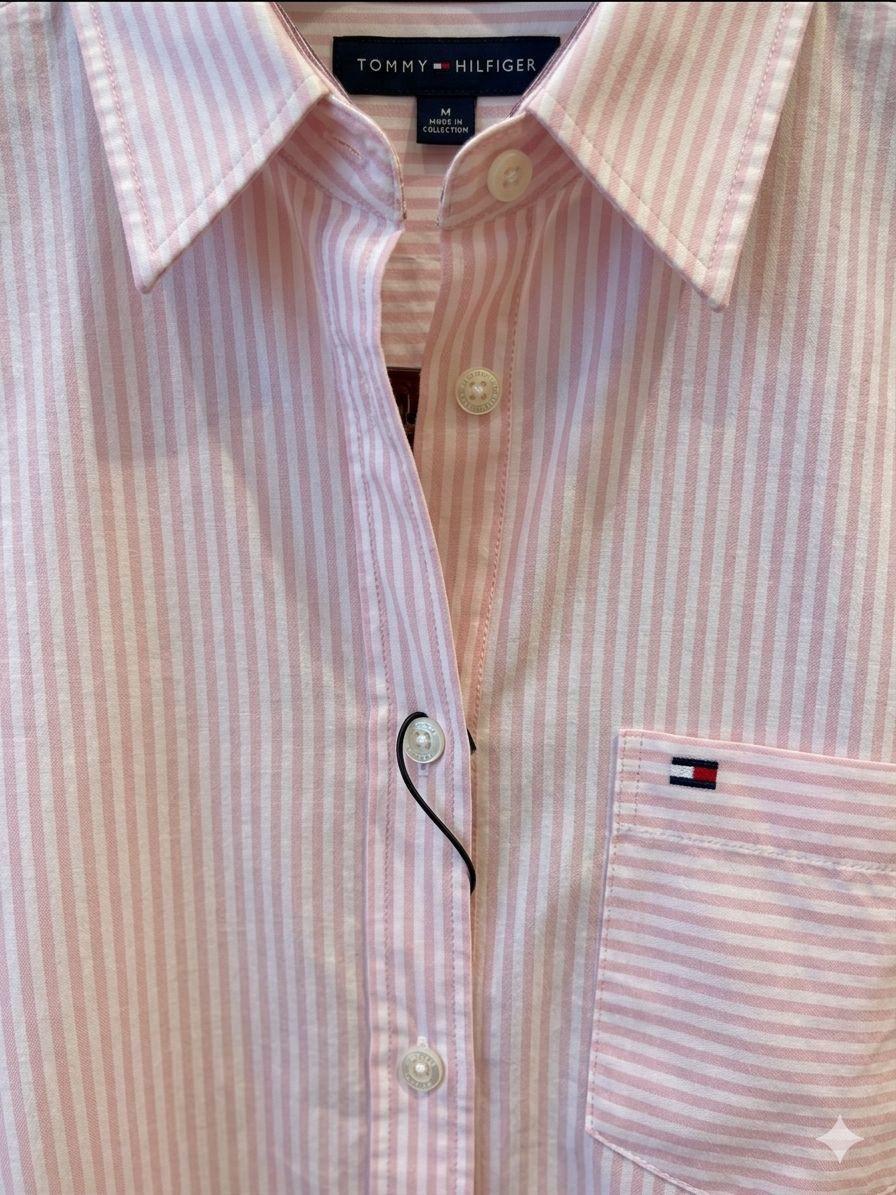Tommy Hilfiger Pink Shirt – Worn by Model Closeup	