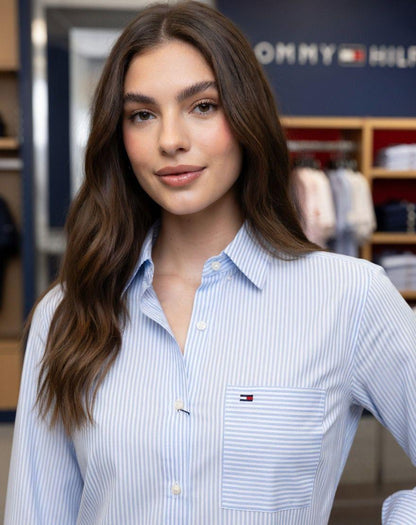 Tommy Hilfiger Sky Blue Shirt – Worn by Model Closeup	
