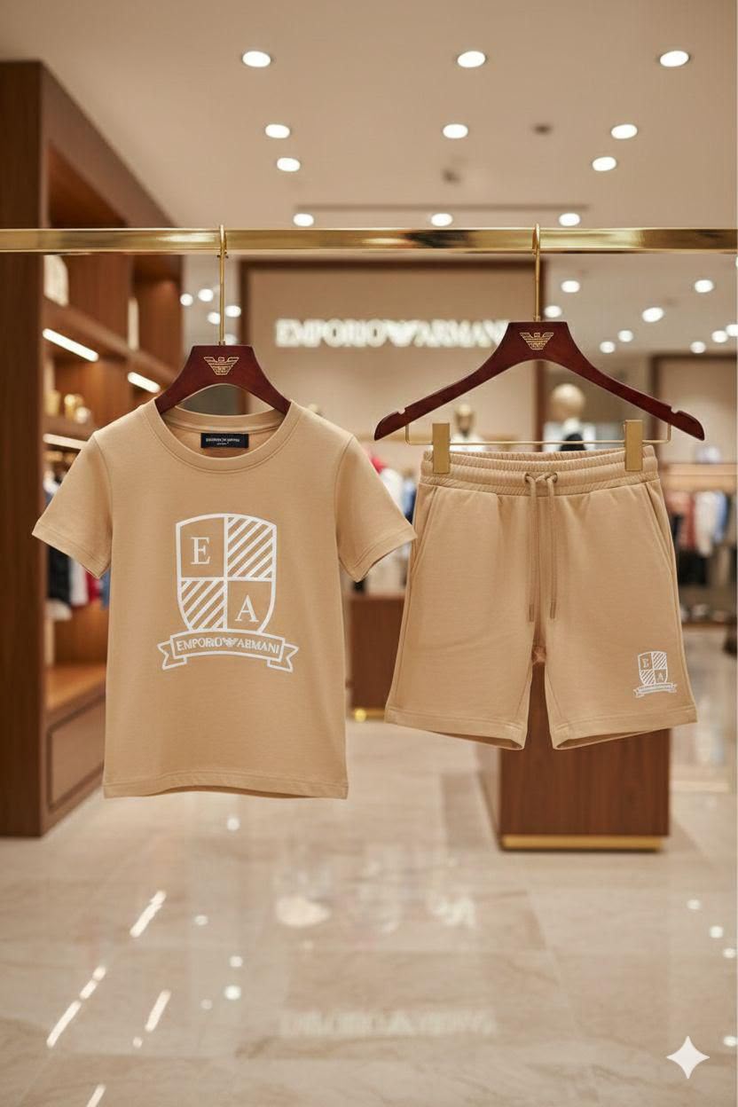 Armani Kids beige premium co-ord set for boys
