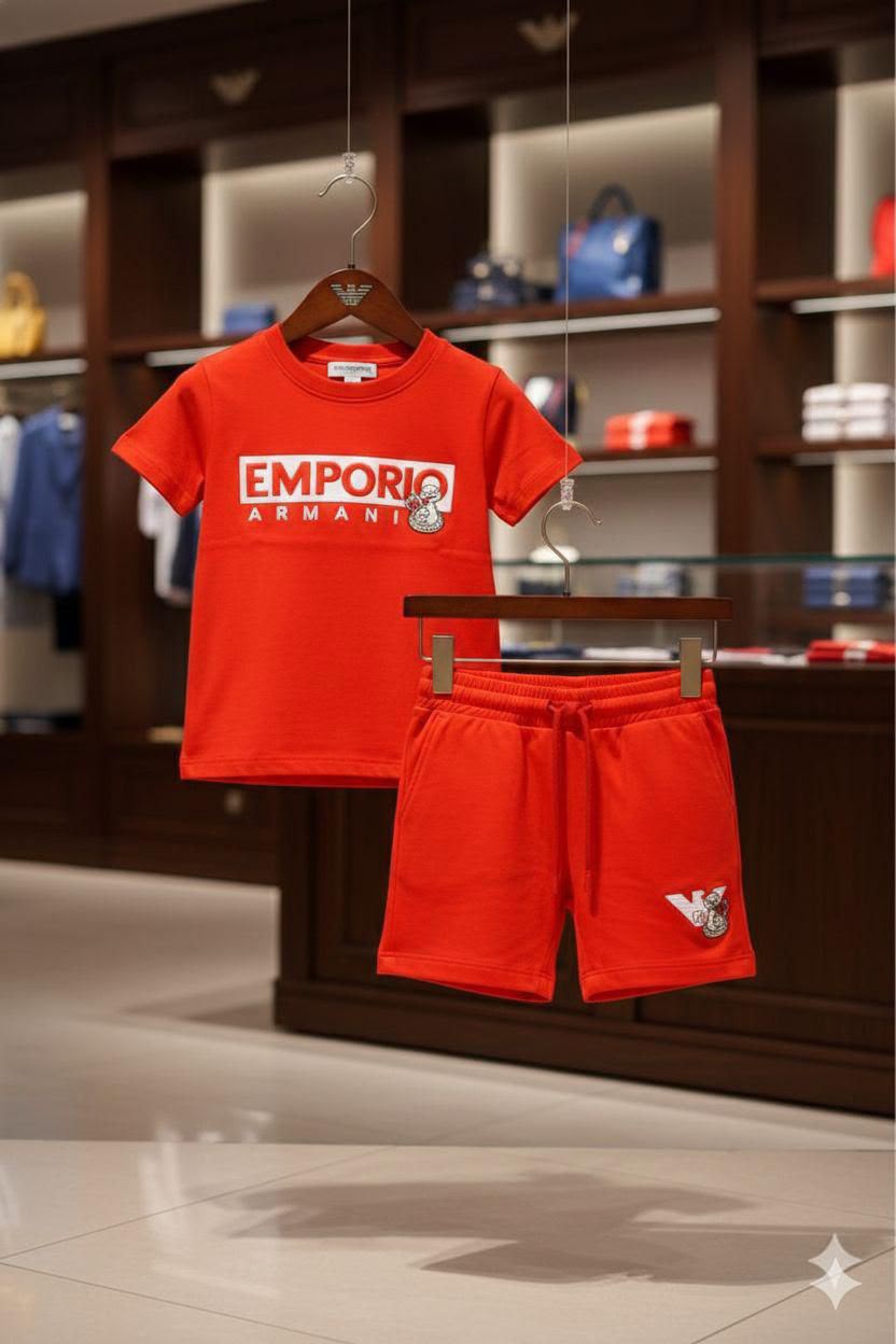 Boys Armani red matching top and bottom co-ord outfit

