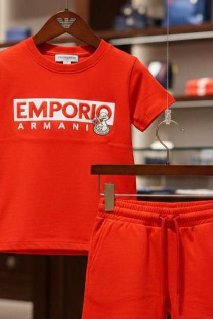 Armani Kids red premium co-ord set for boys
