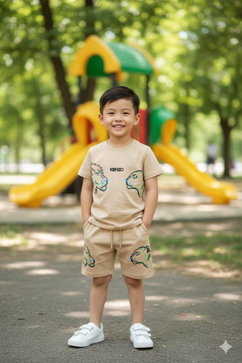 Premium Kenzo Kids beige casual co-ord set for boys
