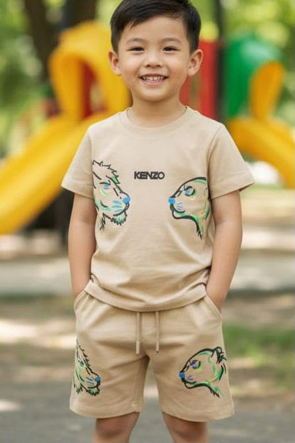 Boys Kenzo beige matching T-shirt and shorts co-ord outfit
