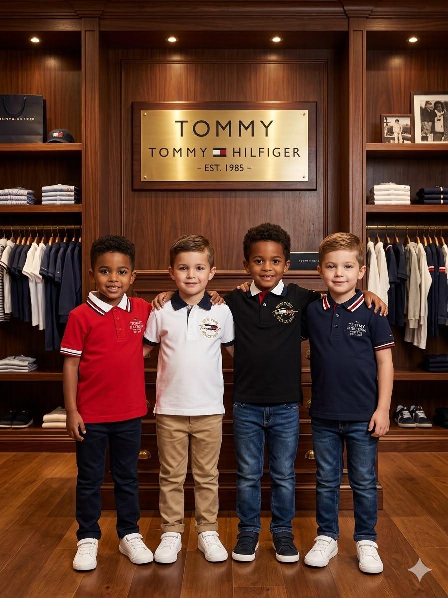 Premium Tommy Hilfiger boys polo T-shirts available in white, red, navy, and black
