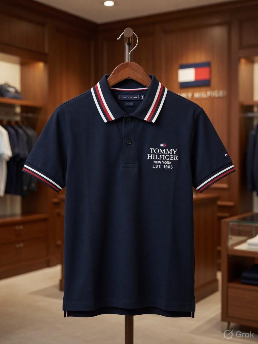 Tommy Hilfiger Kids navy cotton matty polo T-shirt for boys
