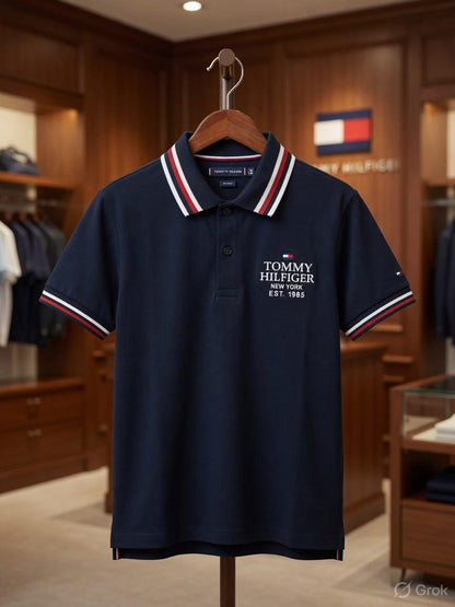 Tommy Hilfiger Kids navy cotton matty polo T-shirt for boys
