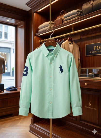 Ralph Lauren Kids pista green premium cotton shirt for boys
