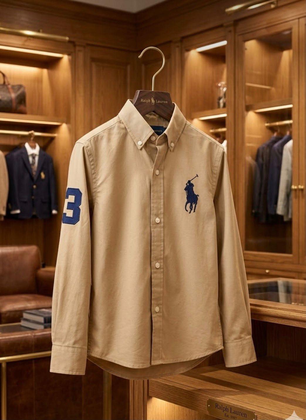 Ralph Lauren Kids beige premium cotton shirt for boys
