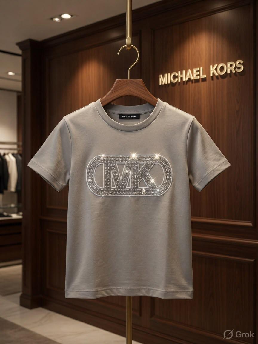 Michael Kors Kids grey premium rhinestone logo T-shirt for boys and girls
