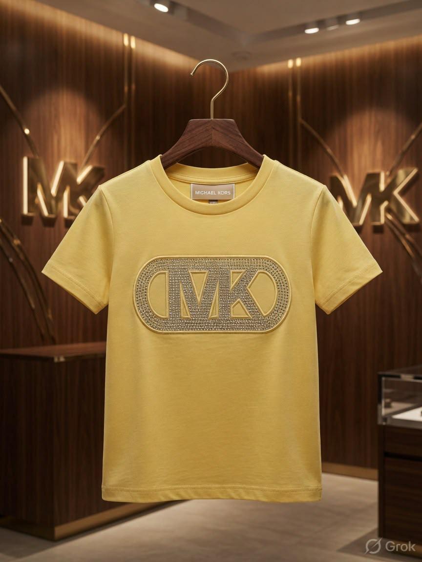 Michael Kors Kids yellow premium rhinestone logo T-shirt for boys and girls