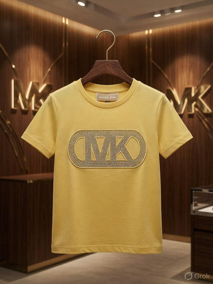 Michael Kors Kids yellow premium rhinestone logo T-shirt for boys and girls