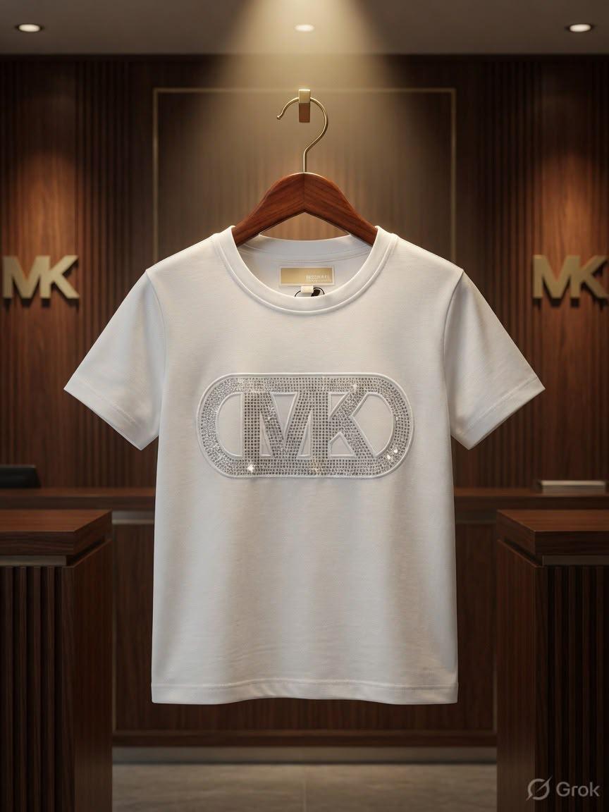 Michael Kors Kids white premium rhinestone logo T-shirt for boys and girls
