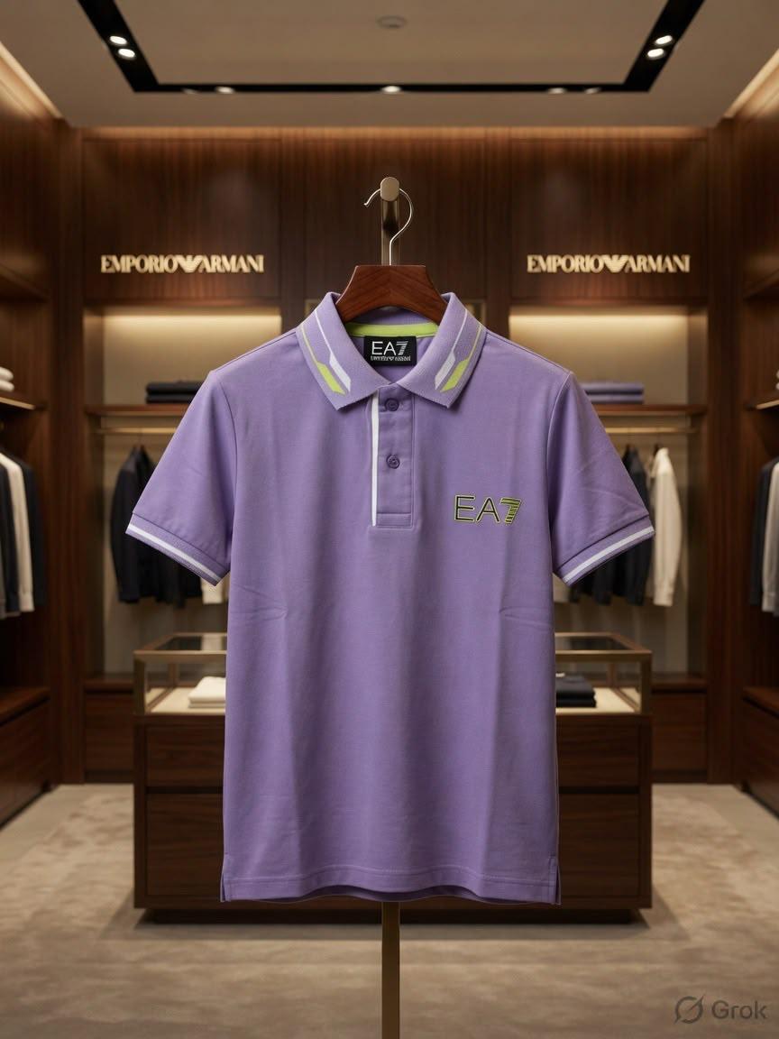 Emporio Armani Kids purple premium Lycra jacquard polo T-shirt
