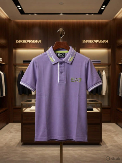 Emporio Armani Kids purple premium Lycra jacquard polo T-shirt
