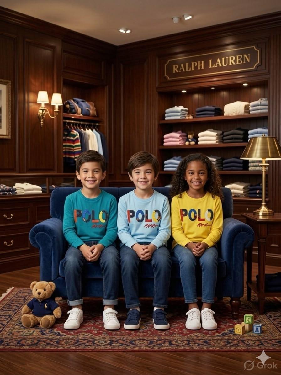 Ralph Lauren Kids premium full sleeve Lycra T-shirts in sky blue, yellow, and green