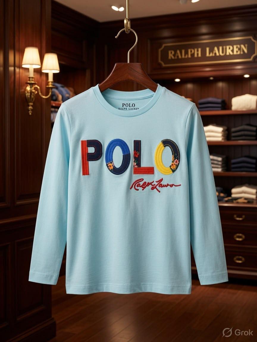 Ralph Lauren Kids sky blue premium full sleeve Lycra T-shirt for boys and girls
