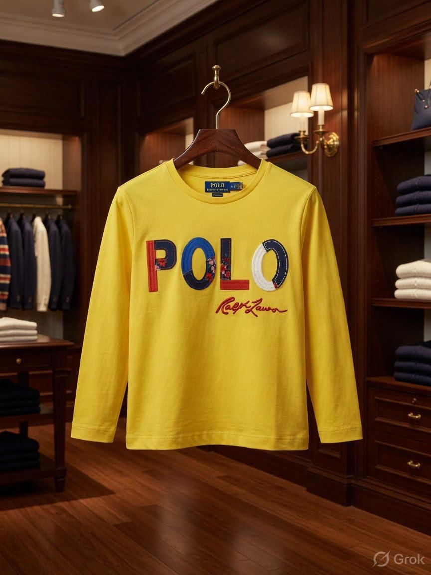 Ralph Lauren Kids yellow premium full sleeve Lycra T-shirt for boys and girls
