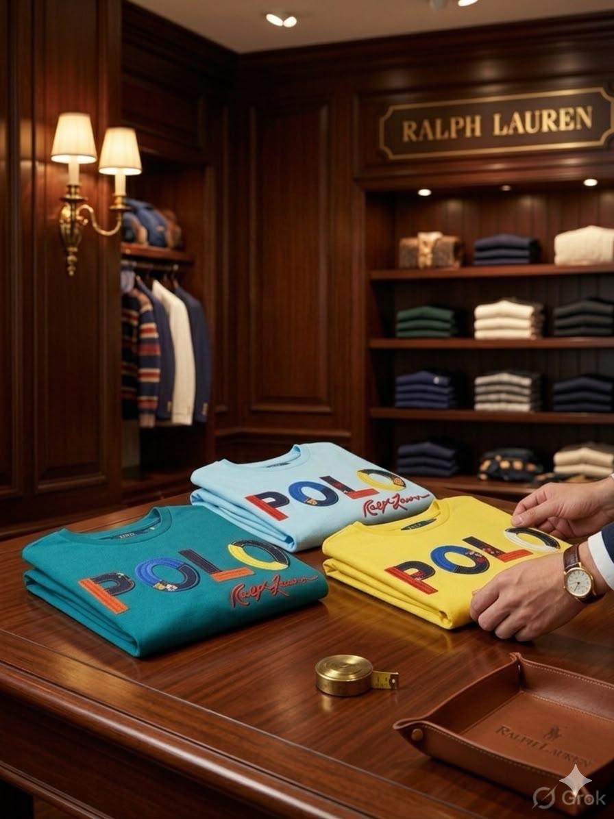 Ralph Lauren Kids unisex full sleeve T-shirts with premium appliqué logo in sky blue, yellow, and green
