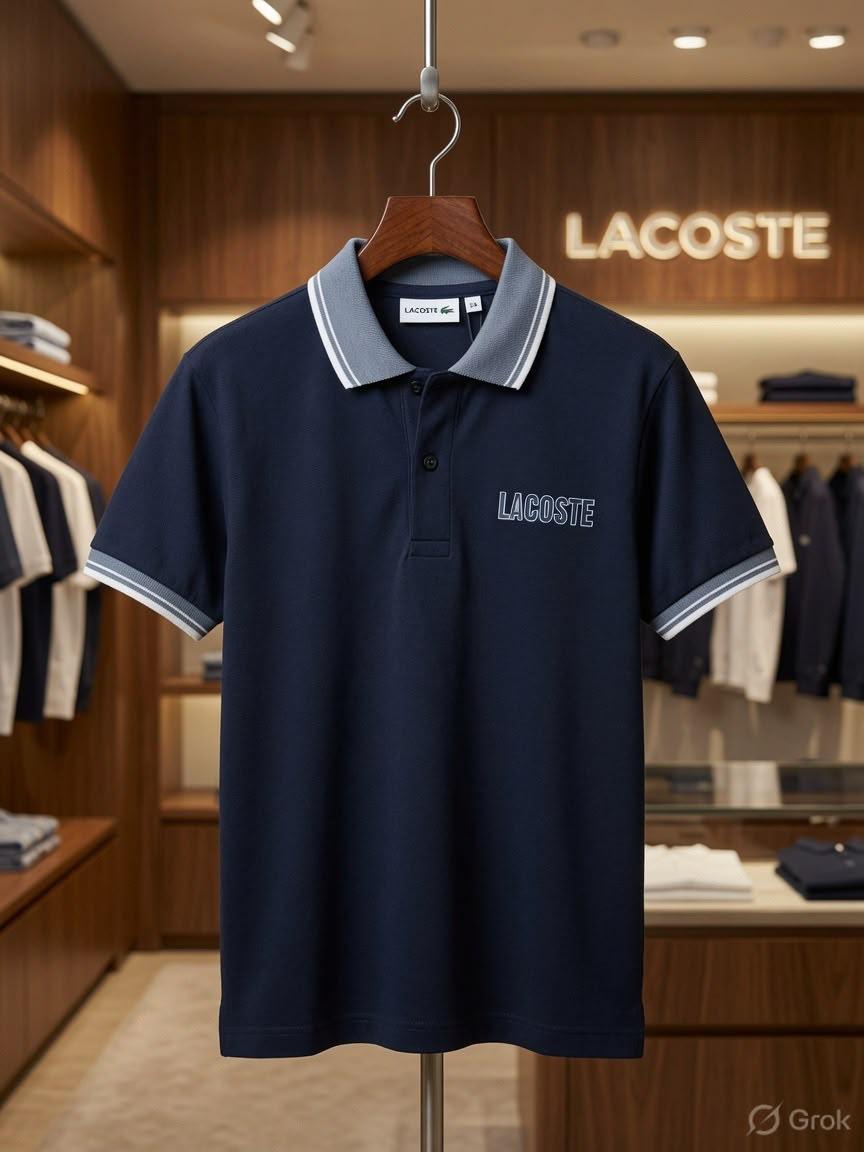Lacoste Kids navy blue premium Power Lycra polo T-shirt for boys
