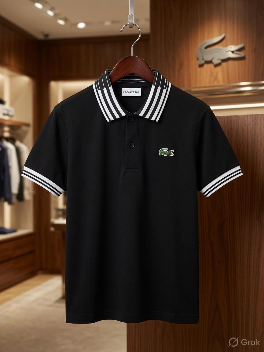 Lacoste Kids black premium Power Lycra polo T-shirt for boys
