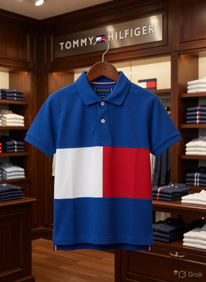 Tommy Hilfiger Kids blue premium cotton polo T-shirt for boys
