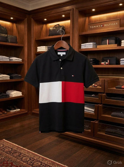 Tommy Hilfiger Kids black premium cotton polo T-shirt for boys
