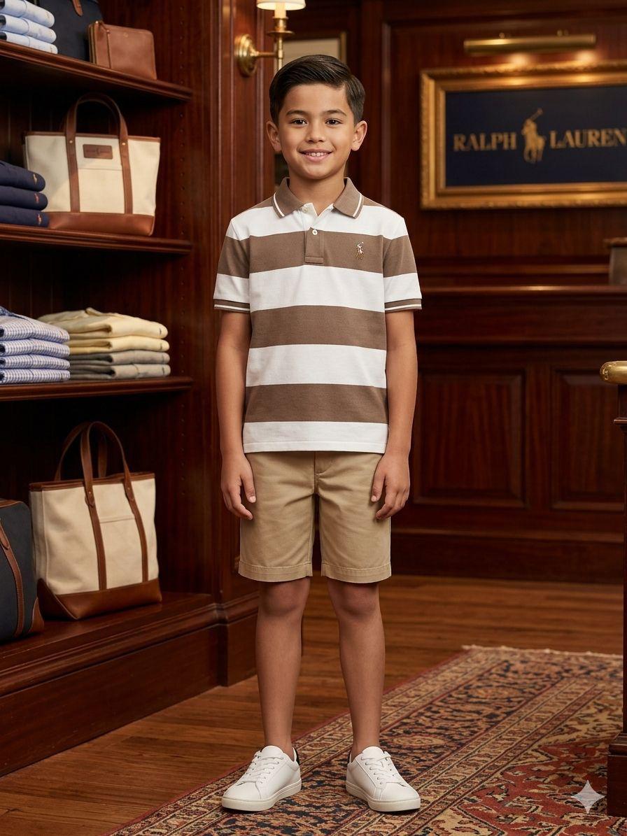 Ralph Lauren Kids Beige Shirt – Embroidery wearing image.
