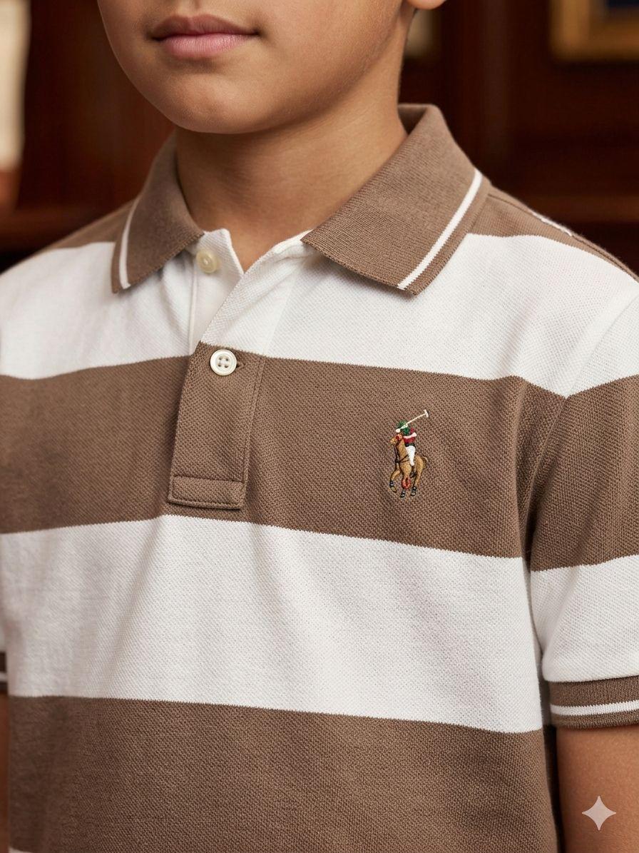 Ralph Lauren Kids Boys Shirt in Beige Closeup View	