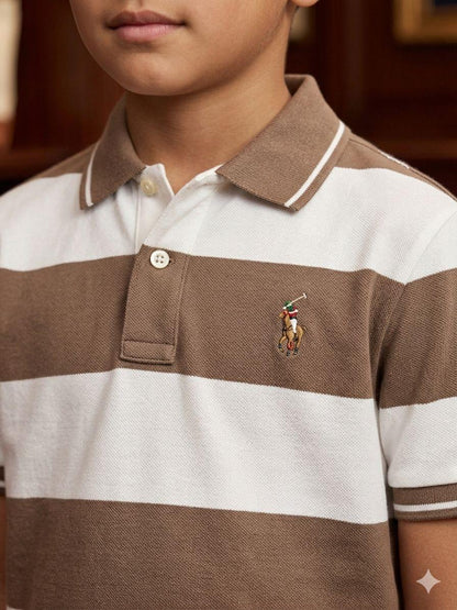 Ralph Lauren Kids Boys Shirt in Beige Closeup View	