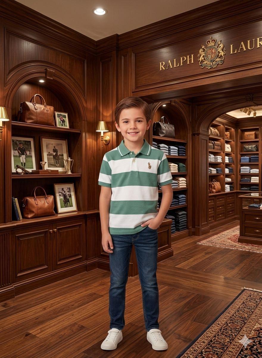 Ralph Lauren Kids Green Shirt – Embroidery wearing image.
