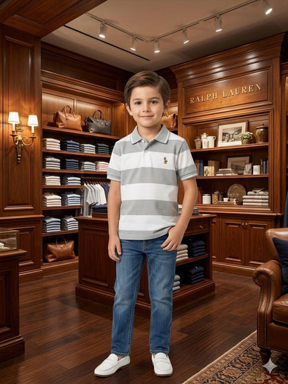 Ralph Lauren Kids Grey Shirt – Embroidery  wearing image.
