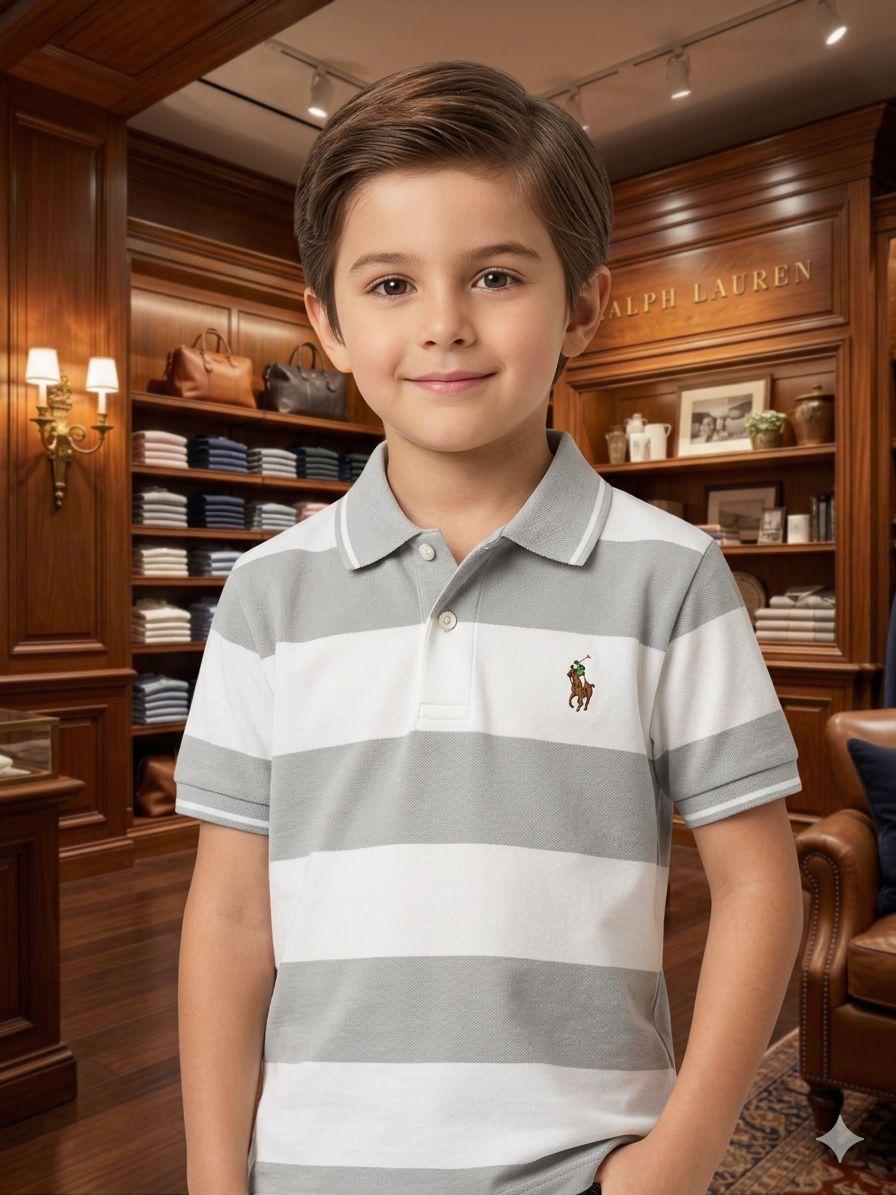 Ralph Lauren Kids Boys Shirt in Grey – Close Up  View	