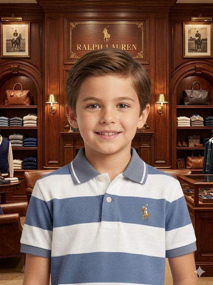 Ralph Lauren Kids Boys Shirt in Sky Blue – close up view. 	