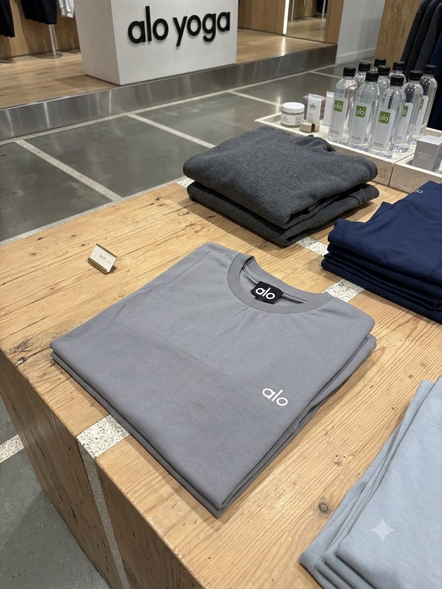 ALO Grey Tee – Worn by Model Closeup	