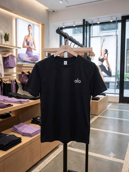 ALO Premium Logo Tee in Black – Product Shot	