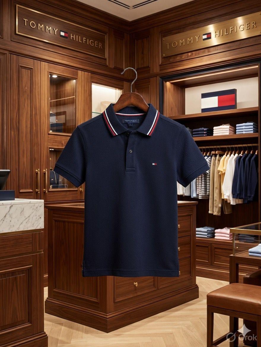 Tommy Kids Interlock Lycra T-Shirt in Navy Blue – Front View	