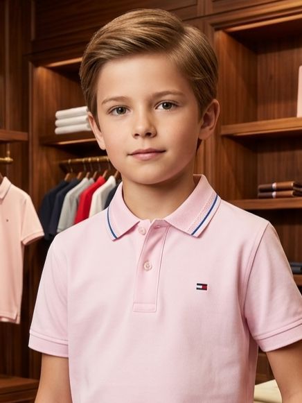 Tommy Kids Pink T-Shirt – Jacquard Collar Close-up	