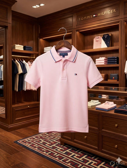 Tommy Kids Interlock Lycra T-Shirt in Pink – Front View	