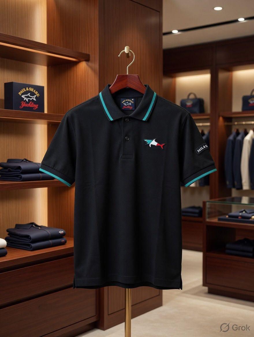 Paul & Shark Kids Jacquard Collar Polo in Black
