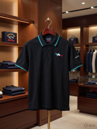 Paul & Shark Kids Jacquard Collar Polo in Black
