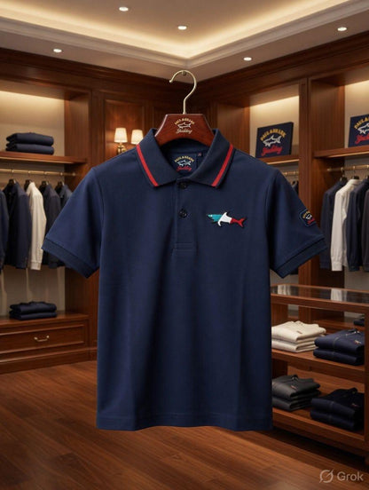 Paul & Shark Kids Jacquard Collar Polo in Navy Blue
