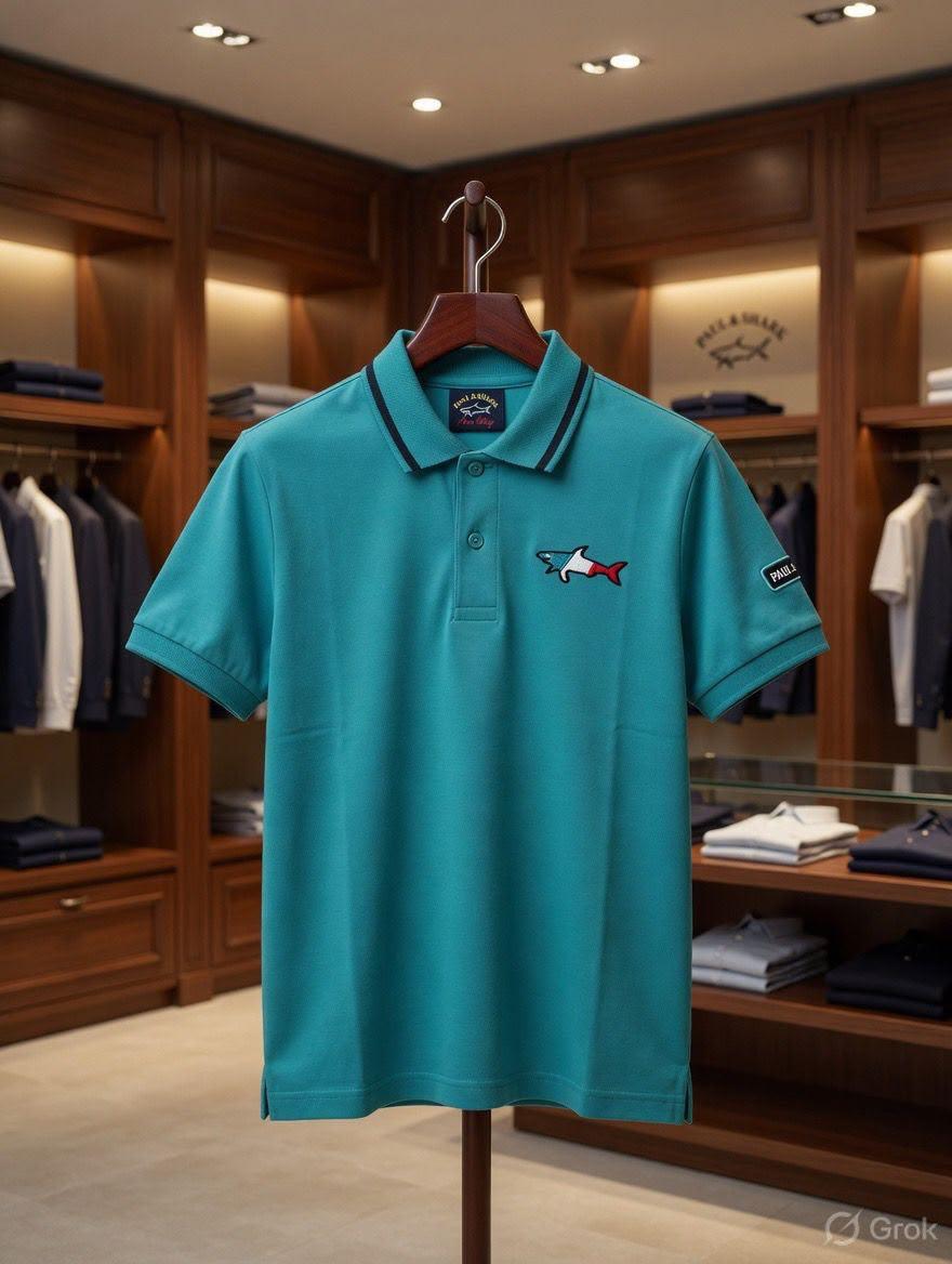 Paul & Shark Kids Jacquard Collar Polo in Light Blue
