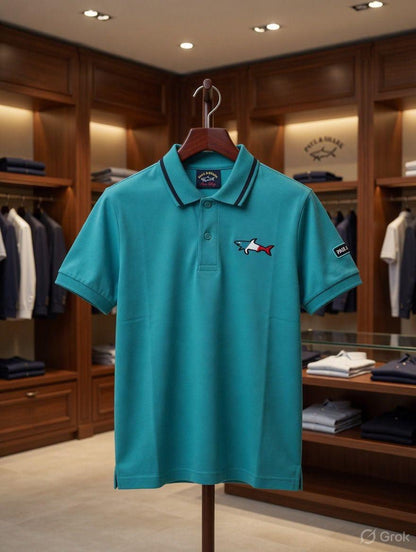 Paul & Shark Kids Jacquard Collar Polo in Light Blue
