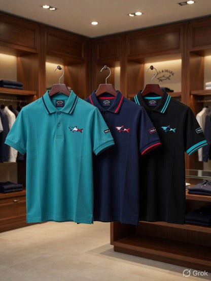 Paul & Shark Kids Polos – Black, Navy Blue & Light Blue Collection
