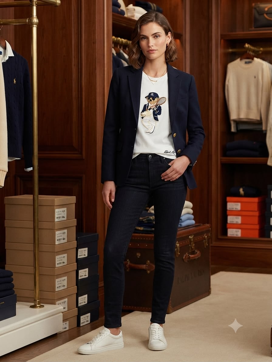 Ralph Lauren White Tee – Worn by Model Distance Shot
