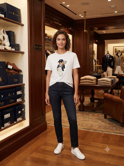 Ralph Lauren White Tee – Worn by Model Closeup	